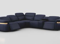 Voltana 2 Corner 2 Power Recliner with Right Facing Console, Manual Head Tilt, LEDs & Gold Trim | Voltana Sofa Range | ScS
