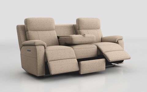 Brown Fabric Calboli 3 Seater Power Recliner Sofa with Power Head Tilt, Lumbar, Drawer & Table
