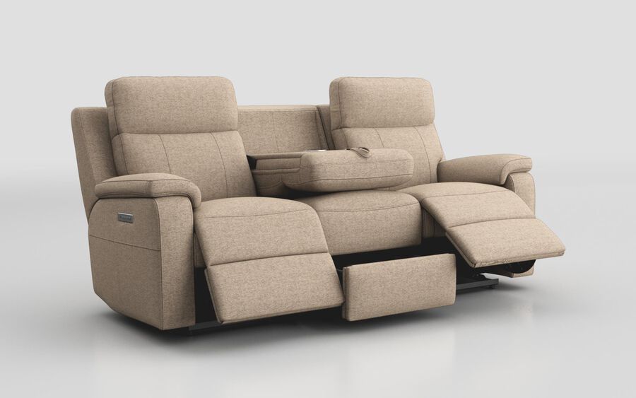 Brown Fabric Calboli 3 Seater Power Recliner Sofa with Power Head Tilt, Lumbar, Drawer & Table