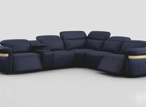 Voltana 2 Corner 2 Power Recliner with Left Facing Console, Manual Head Tilt, LEDs & Gold Trim | Voltana Sofa Range | ScS
