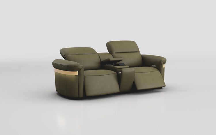 Voltana 3 Seater Power Recliner Sofa with Manual Head Tilt, LED Lights & Gold Trim | Voltana Sofa Range | ScS