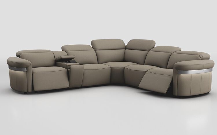 Voltana 2 Corner 2 Power Recliner with Left Facing Console, Manual Head Tilt, LEDs & Silver Trim | Voltana Sofa Range | ScS
