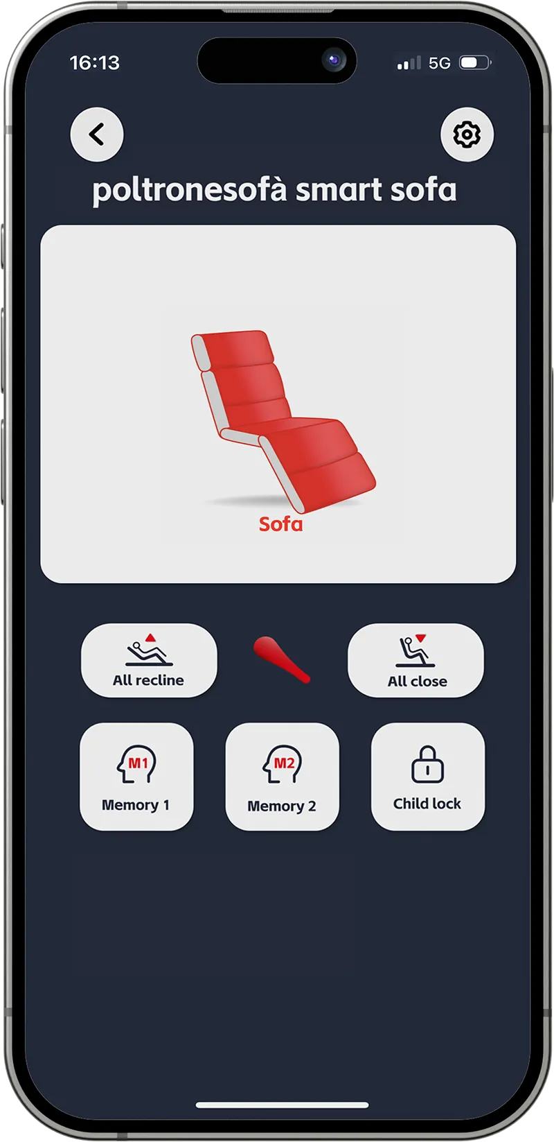 Sofa app - main control screen