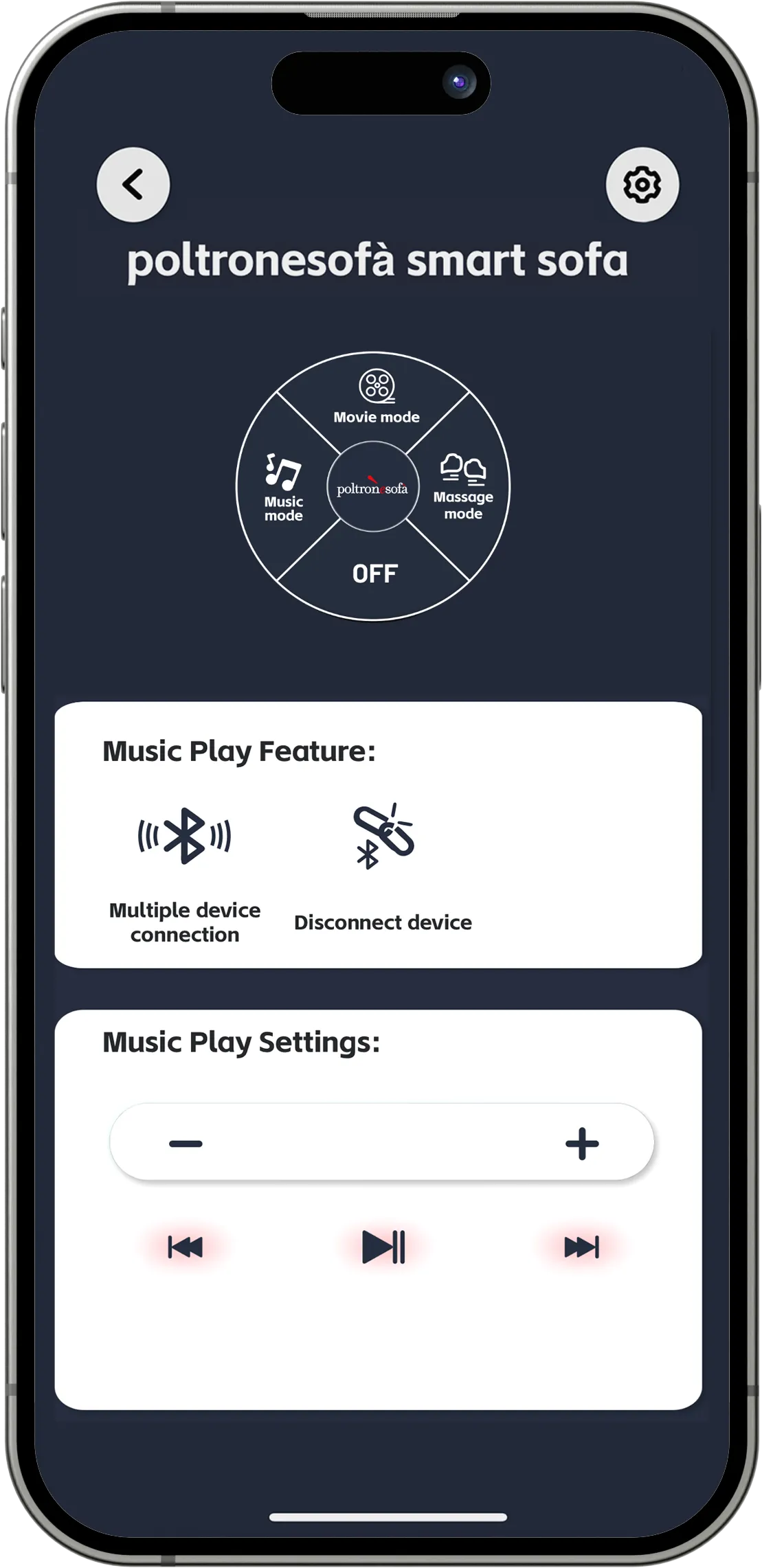 Sofa app - sensory controls screen