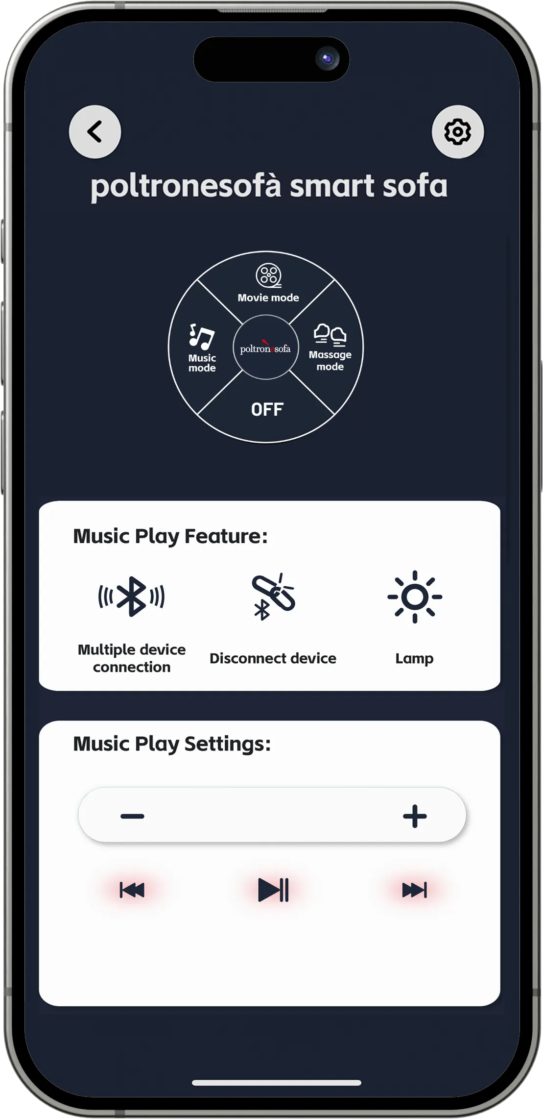 Sofa app - sensory controls screen